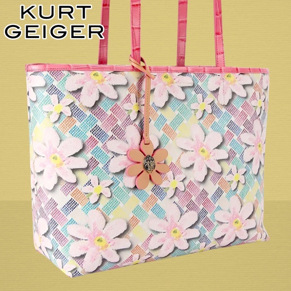 KURT GEIGER LONDON NWT Camden Floral Contrast Trim Shopper Tote Bag w/Pouch - Picture 4 of 17